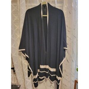 Lauren Ralph Lauren Kimono Wrap Poncho Shawl Black Ivory Classic Casual S/M